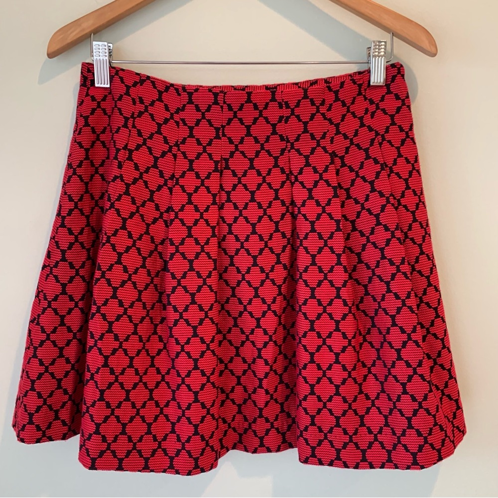 Banana Republic Black Red Geometric Pleated Skater Career Skirt 4